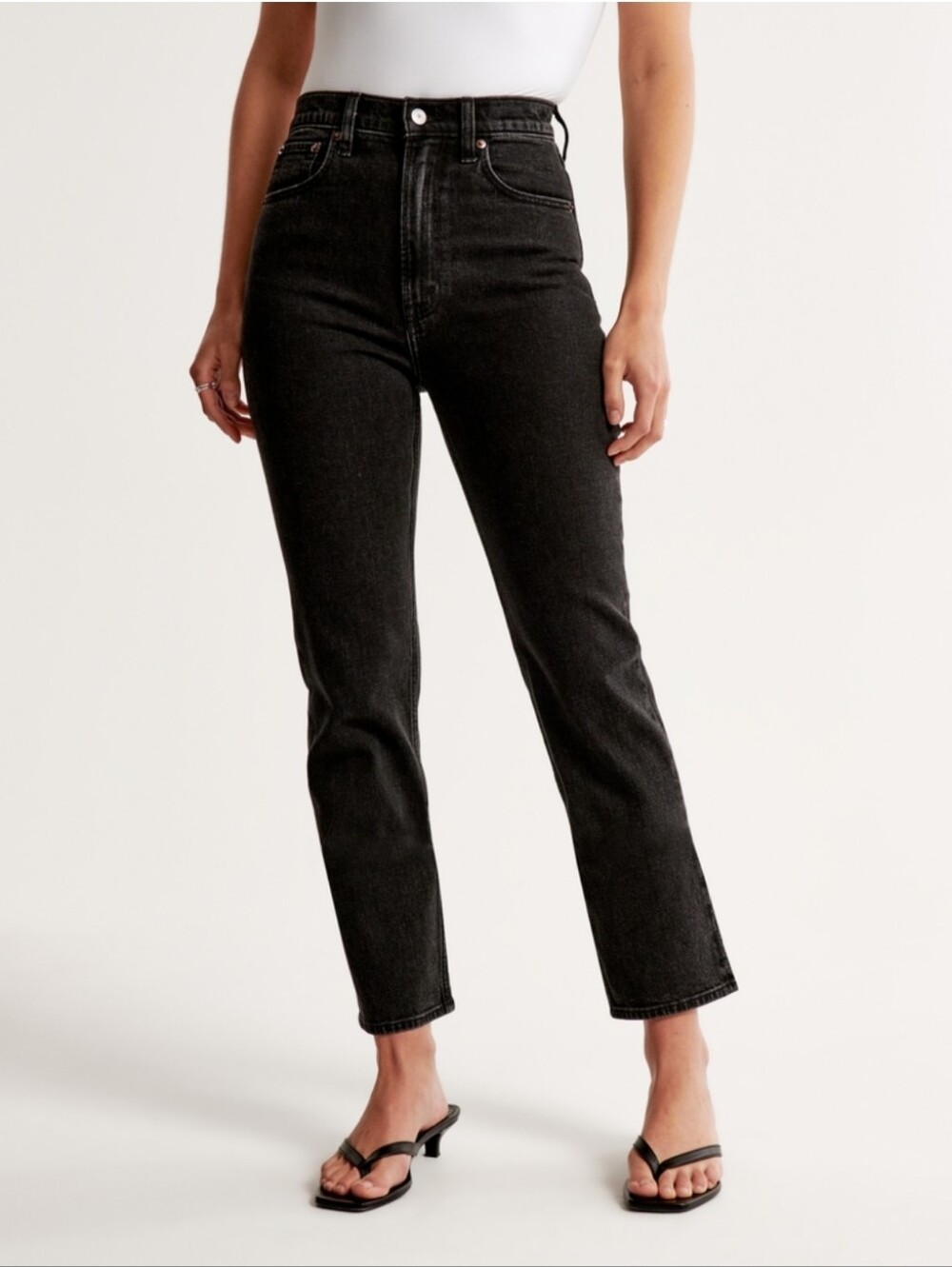 Abercrombie & Fitch Black Ankle Straight Ultra High-Rise Jeans, Size 10/30L
